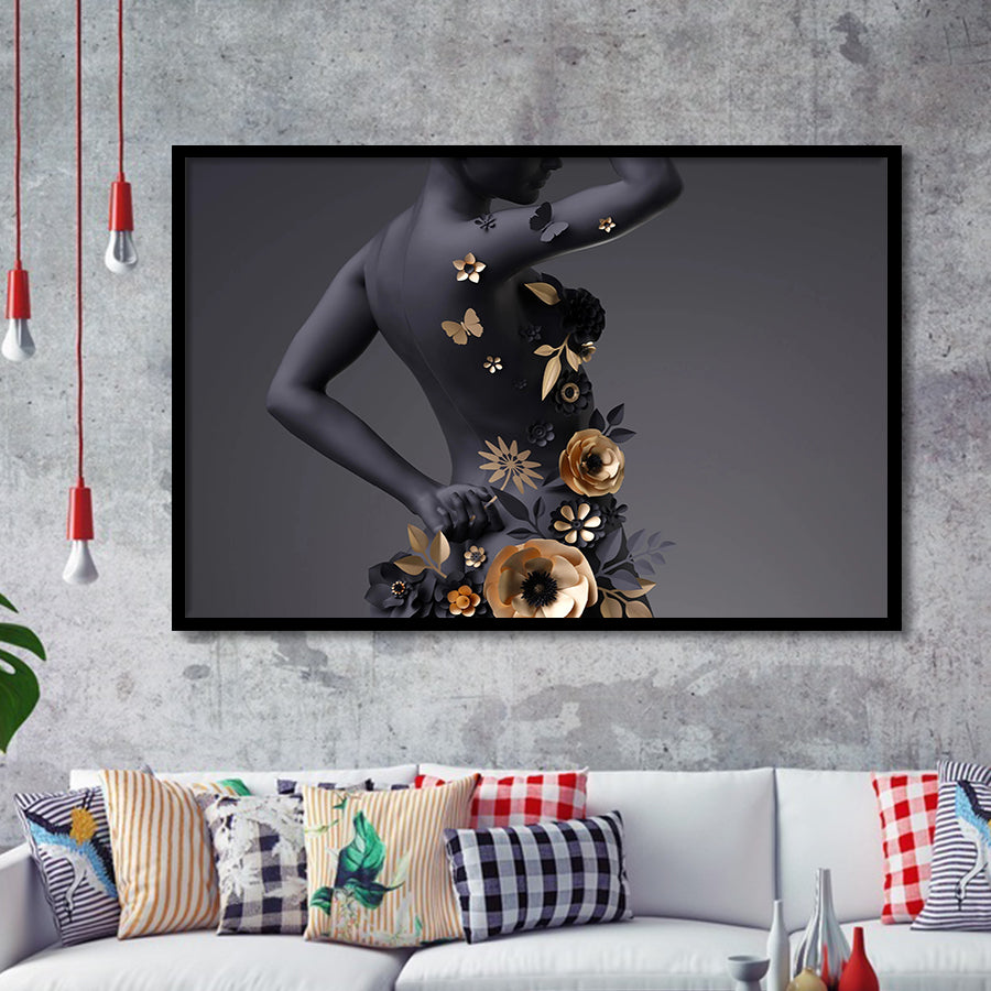 Black Woman In Golden Flower Art V1 Framed Art Prints, Wall Art,Home Decor,Framed Picture