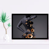 Black Woman In Golden Flower Art V1 Framed Art Prints, Wall Art,Home Decor,Framed Picture