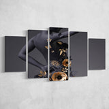 Black Woman In Golden Flower Art V1 5 Panels, Canvas Prints Wall Art Decor, Large Canvas Art
