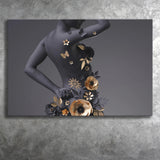 Black Woman In Golden Flower Art V1 Canvas Prints Wall Art Home Decor