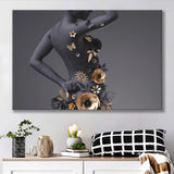 Black Woman In Golden Flower Art V1 Canvas Prints Wall Art Home Decor