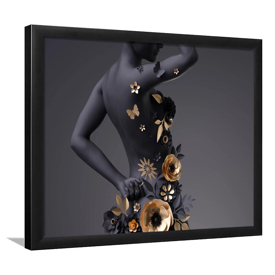 Black Woman In Golden Flower Art V1 Framed Art Prints, Wall Art,Home Decor,Framed Picture