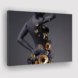 Black Woman In Golden Flower Art V1 Canvas Prints Wall Art Home Decor
