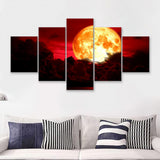Blood Moon 5 Piece Canvas Prints Wall Art - Painting Prints, Wall Decor,Multi Panel
