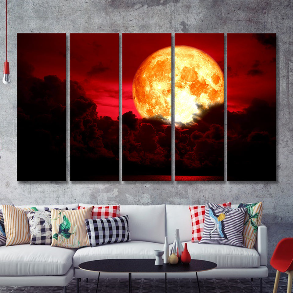 Blood Moon 5 Piece Canvas Prints Wall Art - Painting Prints, Wall Decor,Multi Panels