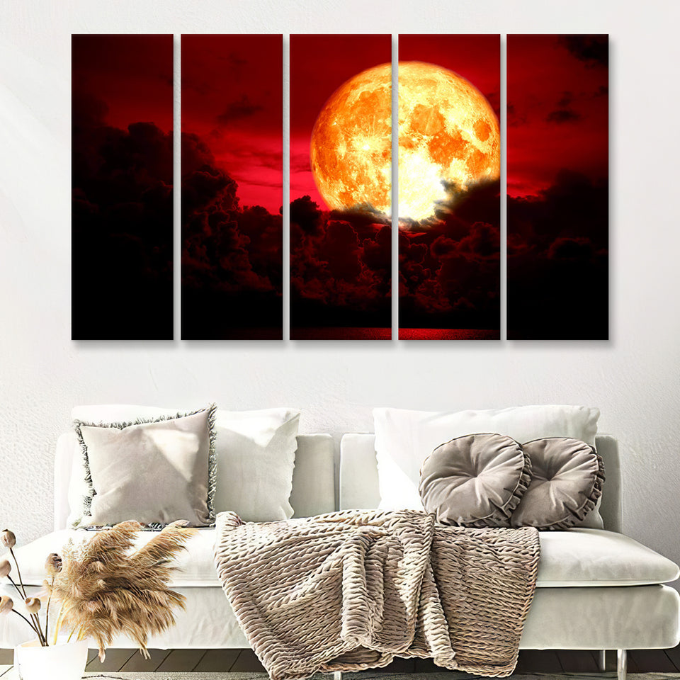 Blood Moon 5 Piece Canvas Prints Wall Art - Painting Prints, Wall Decor,Multi Panels