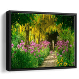 Blooming Colorful Flower In Path Walk Framed Canvas Prints Wall Art - Painting Canvas, Wall Decor, Floating Frame,Painting Prints, For Sale