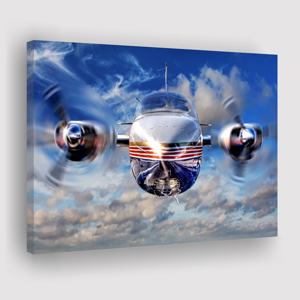 Blue Airplane In A Clouds Canvas Prints Wall Art Decor - Painting Canvas, Art Prints, Ready to Hang
