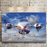 Blue Airplane In A Clouds Canvas Prints Wall Art Decor - Painting Canvas, Art Prints, Ready to Hang