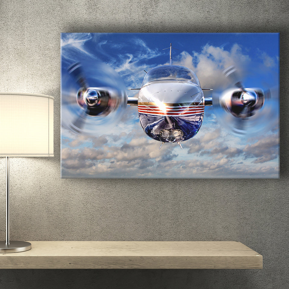 Blue Airplane In A Clouds Canvas Prints Wall Art Decor - Painting Canvas, Art Prints, Ready to Hang