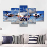 Blue Airplane In A Clouds 5 Piece Canvas Prints Wall Art Decor - Painting Canvas, Multi Panels