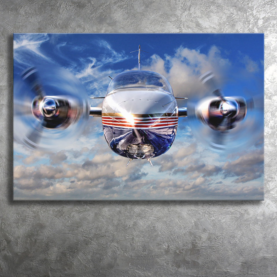 Blue Airplane In A Clouds Canvas Prints Wall Art Decor - Painting Canvas, Art Prints, Ready to Hang