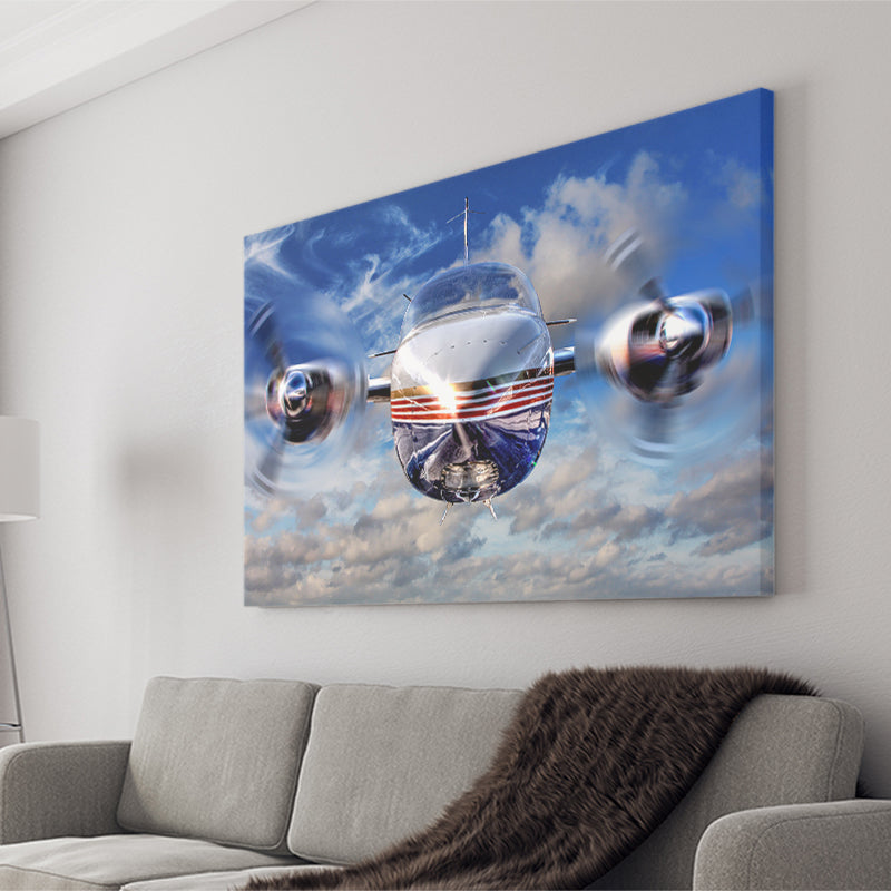 Blue Airplane In A Clouds Canvas Prints Wall Art Decor - Painting Canvas, Art Prints, Ready to Hang