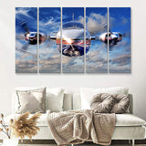 Blue Airplane In A Clouds 5 Piece B Canvas Prints Wall Art Decor - Painting Canvas, Multi Panels