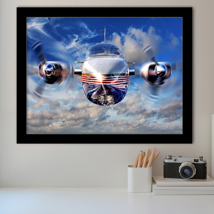 Blue Airplane In A Clouds Framed Art Prints Wall Decor - Painting Art, Framed Picture, Ready to Hang