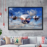 Blue Airplane In A Clouds Framed Art Prints Wall Decor - Painting Art, Framed Picture, Ready to Hang
