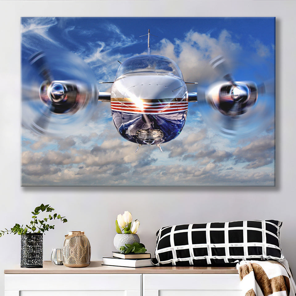 Blue Airplane In A Clouds Canvas Prints Wall Art Decor - Painting Canvas, Art Prints, Ready to Hang