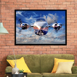 Blue Airplane In A Clouds Framed Art Prints Wall Decor - Painting Art, Framed Picture, Ready to Hang