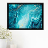 Blue And Gold Marble Framed Canvas Prints Wall Art Decor, Framed Picture, Floating Frame