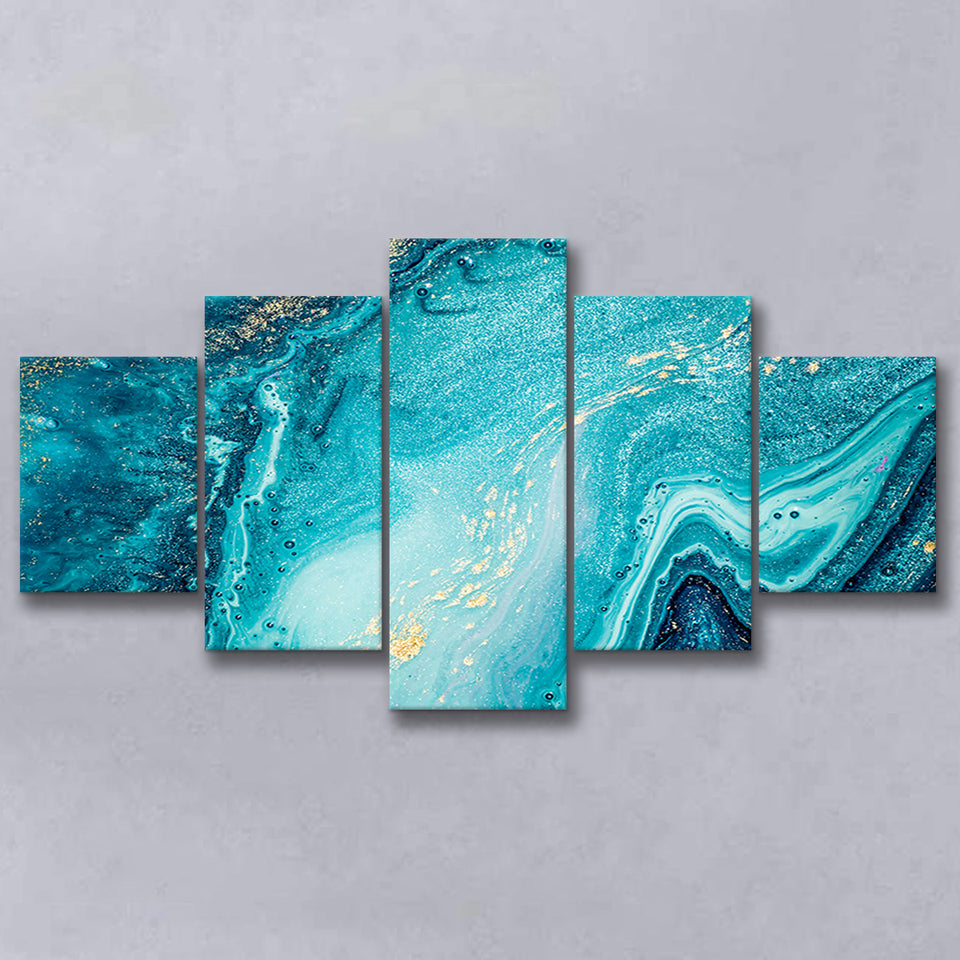Blue And Gold Marble 5 Piece Canvas Prints Wall Art Decor, Multi Panels, Mixed Canvas