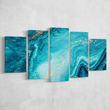 Blue And Gold Marble 5 Piece Canvas Prints Wall Art Decor, Multi Panels, Mixed Canvas