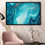 Blue And Gold Marble Framed Canvas Prints Wall Art Decor, Framed Picture, Floating Frame