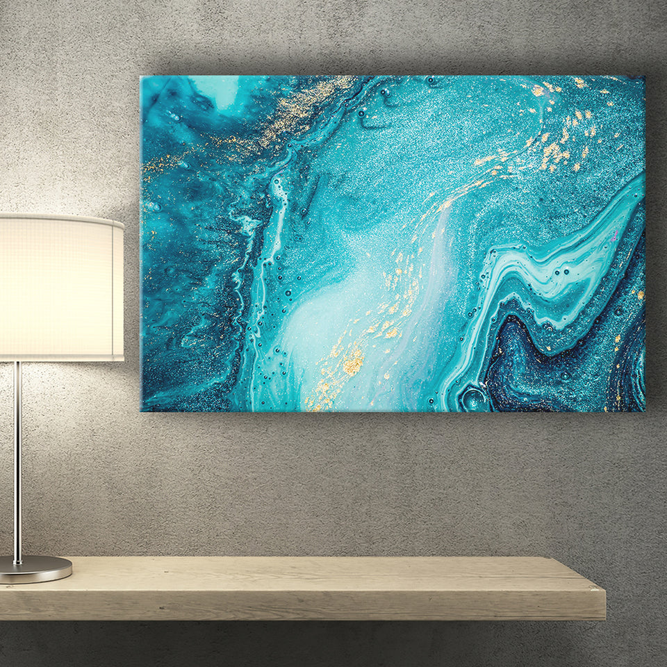 Blue And Gold Marble Canvas Prints Wall Art Decor - Painting Canvas,Home Decor, Ready to Hang