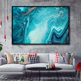 Blue And Gold Marble Framed Canvas Prints Wall Art Decor, Framed Picture, Floating Frame