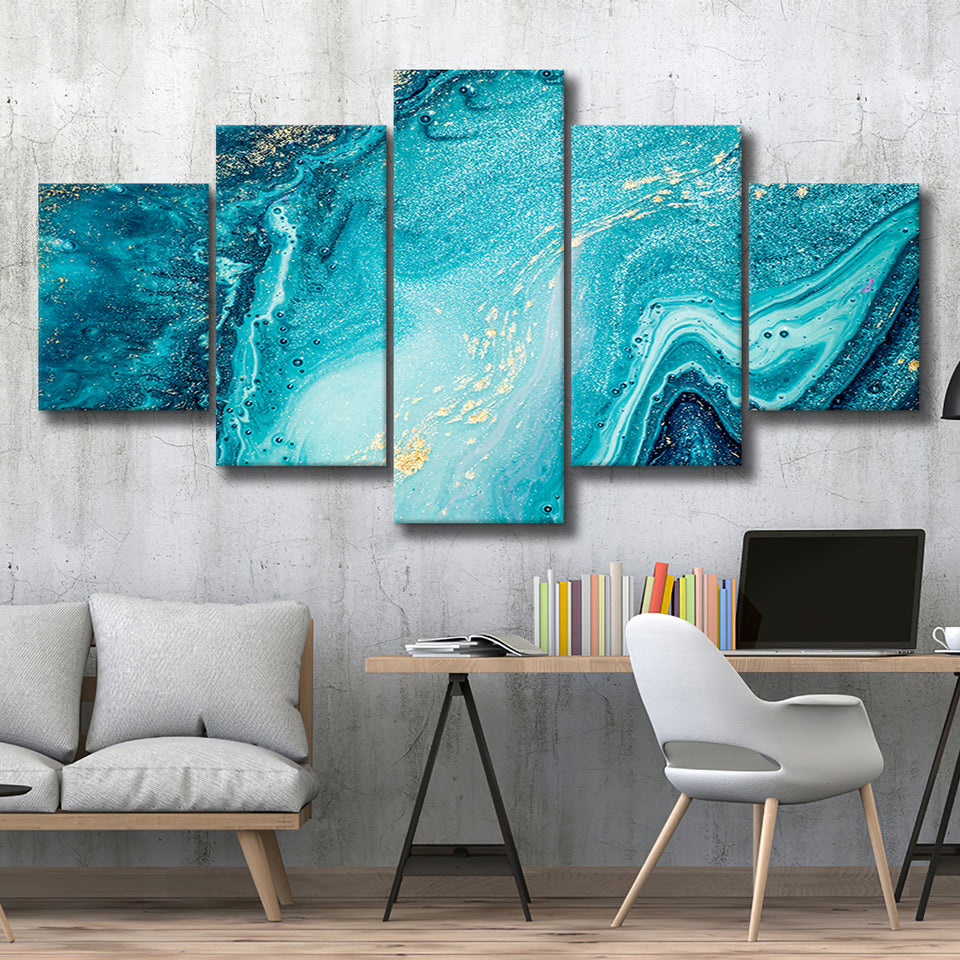 Blue And Gold Marble 5 Piece Canvas Prints Wall Art Decor, Multi Panels, Mixed Canvas