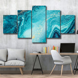 Blue And Gold Marble 5 Piece Canvas Prints Wall Art Decor, Multi Panels, Mixed Canvas