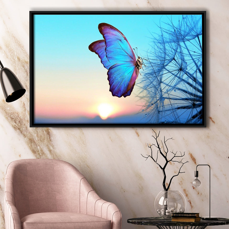 Blue Butterfly Framed Canvas Prints Wall Art - Painting Prints, Wall Decor, Floating Frame