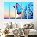 Blue Butterfly 5 Piece Canvas Prints Wall Art - Painting Prints, Wall Decor,Multi Panels
