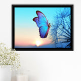 Blue Butterfly Framed Canvas Prints Wall Art - Painting Prints, Wall Decor, Floating Frame