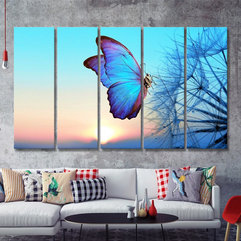 Blue Butterfly 5 Piece Canvas Prints Wall Art - Painting Prints