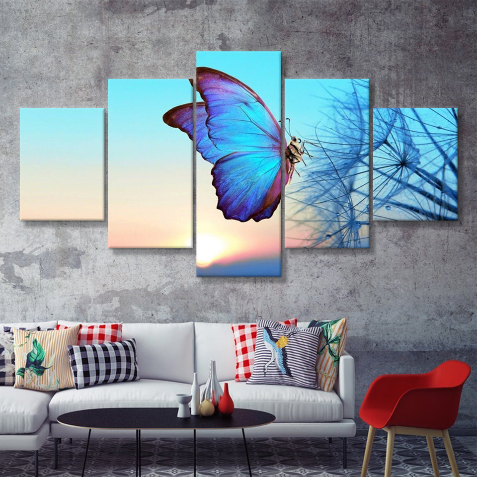 Blue Butterfly 5 Piece Canvas Prints Wall Art - Painting Prints, Wall Decor,Multi Panel