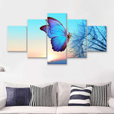 Blue Butterfly 5 Piece Canvas Prints Wall Art - Painting Prints, Wall Decor,Multi Panel