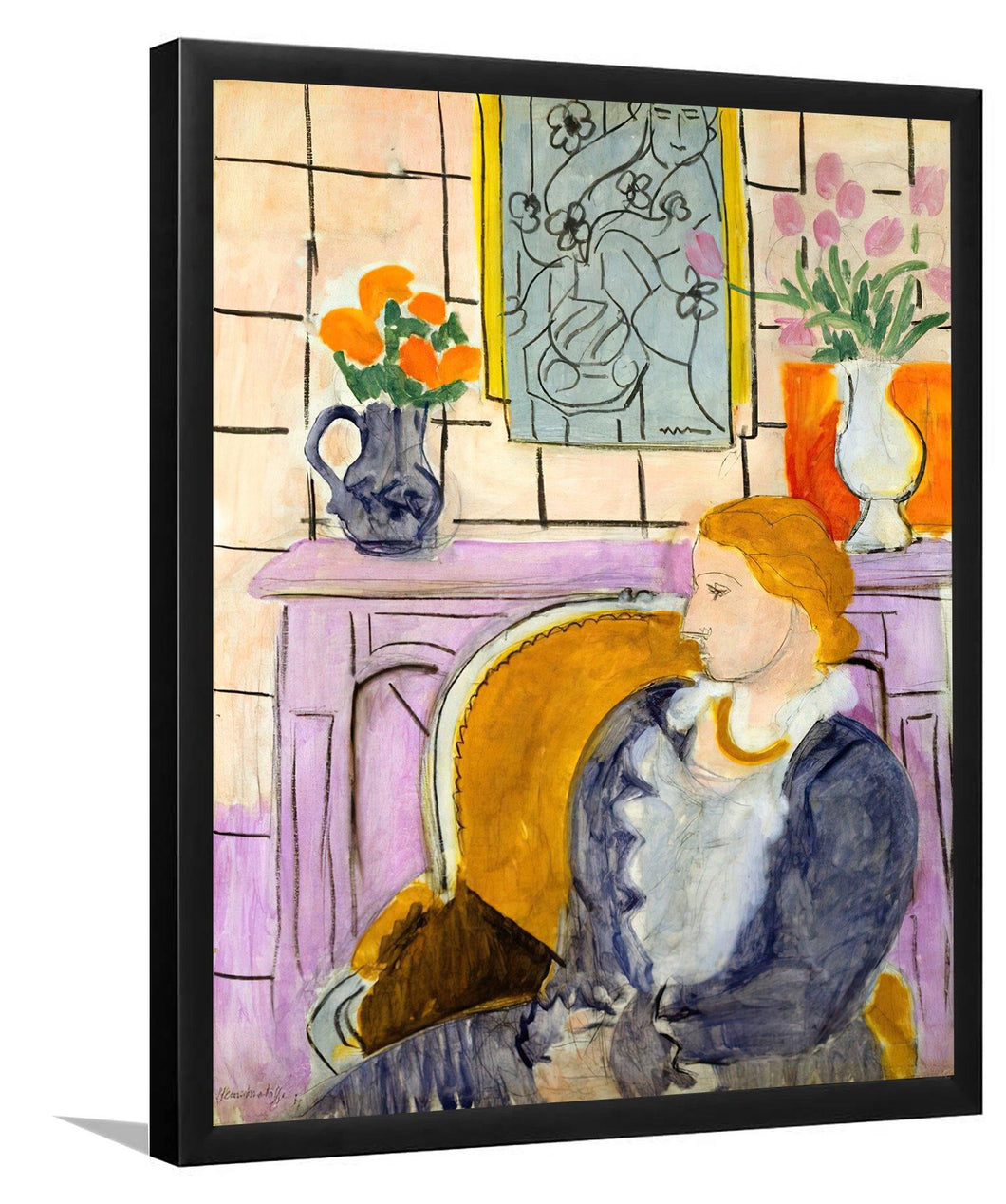 Blue Dress In Ocher Armchair 1937 By Henri Matisse - Art Print, Frame Art, Painting Art