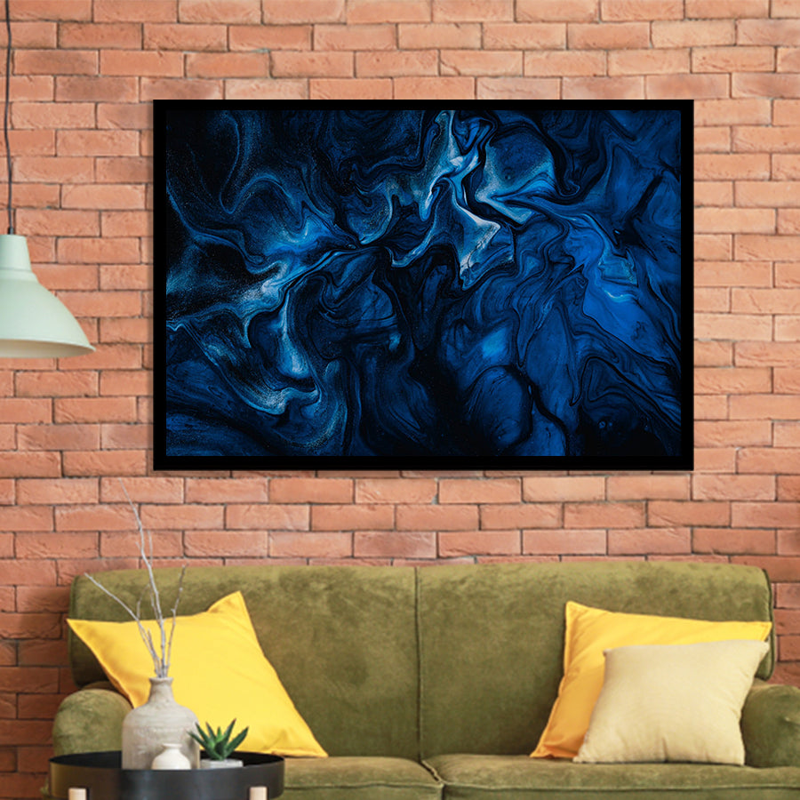 Blue Marble Painting, Marble Framed Art Prints Wall Art Decor,Black Frame, Ready to hang