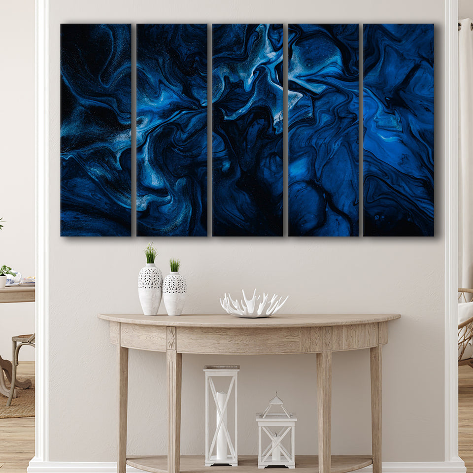 Blue Marble Painting, Marble 5 Panels B,Large Canvas,Canvas Prints Wall Art Home Decor