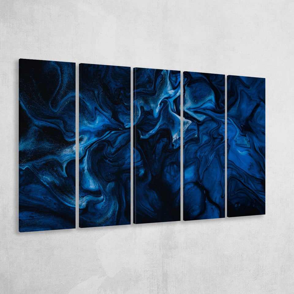 Blue Marble Painting, Marble 5 Panels B,Large Canvas,Canvas Prints Wall Art Home Decor