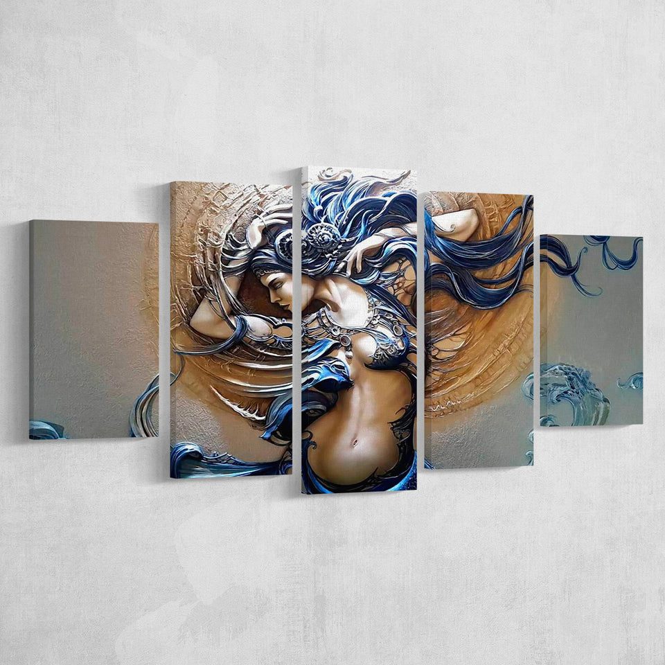 Blue Medusa Canvas, Cool Medusa Art 5 Panels, Canvas Prints Wall Art Decor, Large Canvas Art