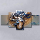 Blue Medusa Canvas, Cool Medusa Art 5 Panels, Canvas Prints Wall Art Decor, Large Canvas Art