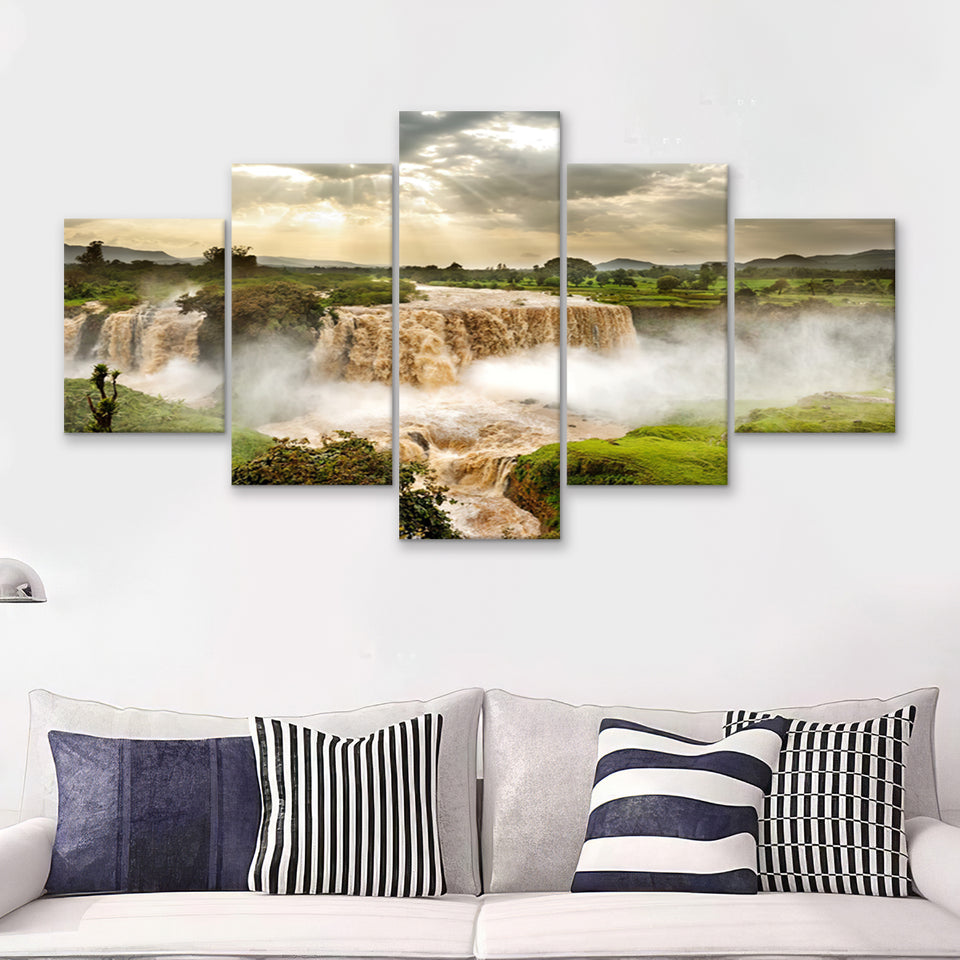 Blue Nile Falls Tis Issat Ethiopia Africa 5 Pieces Canvas Prints Wall Art - Painting Canvas, Multi Panels, Wall Decor