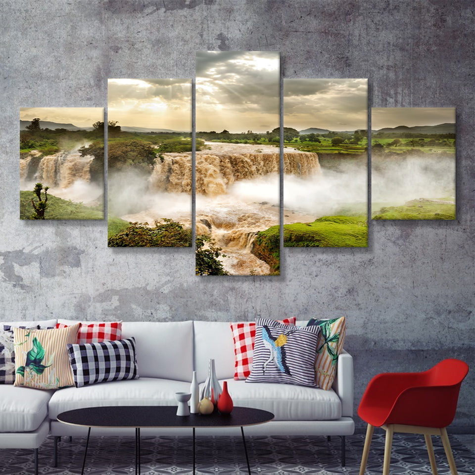 Blue Nile Falls Tis Issat Ethiopia Africa 5 Pieces Canvas Prints Wall Art - Painting Canvas, Multi Panels, Wall Decor