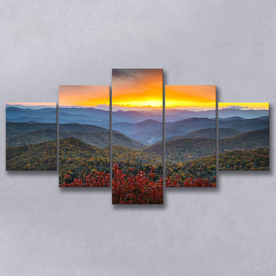 Blue Ridge Parkway Sunset Art, Multi Panels, 5 Pieces, Canvas Prints Wall Art Home Decor