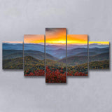 Blue Ridge Parkway Sunset Art, Multi Panels, 5 Pieces, Canvas Prints Wall Art Home Decor
