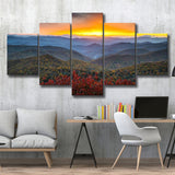 Blue Ridge Parkway Sunset Art, Multi Panels, 5 Pieces, Canvas Prints Wall Art Home Decor