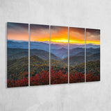 Blue Ridge Parkway Sunset Art, Multi Panels, 5 Pieces B, Canvas Prints Wall Art Home Decor,X Large Canvas