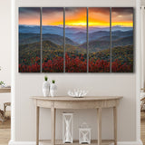 Blue Ridge Parkway Sunset Art, Multi Panels, 5 Pieces B, Canvas Prints Wall Art Home Decor,X Large Canvas