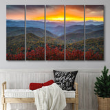 Blue Ridge Parkway Sunset Art, Multi Panels, 5 Pieces B, Canvas Prints Wall Art Home Decor,X Large Canvas